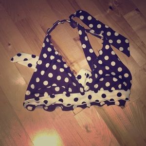 Polka dot bikini top with lettuce edges